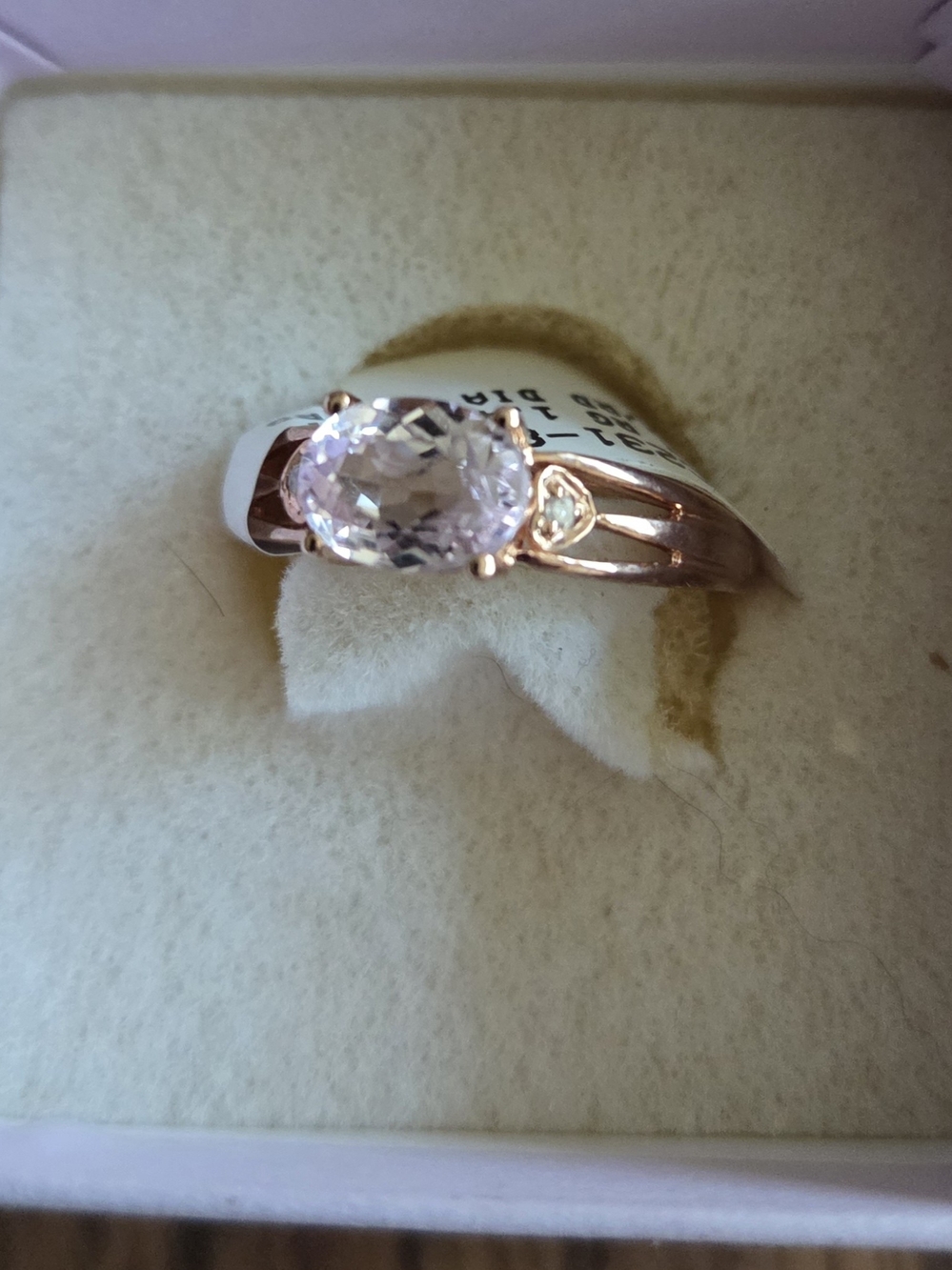 10kt Rose Gold 1.45Carat Oval Kunzite Rhodium Diamond Accent